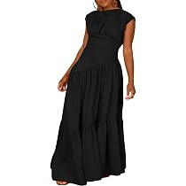 Women's Summer Sleeveless Loose Flowy Maxi Dress Crew Neck High Waist Casual Long Dress Zipper Sw... | Amazon (US)