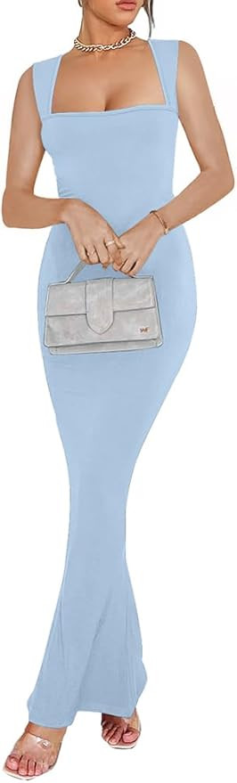 oten Women's Summer Sexy Square Neck Lounge Long Dress Elegant Sleeveless Ribbed Bodycon Maxi Dre... | Amazon (CA)