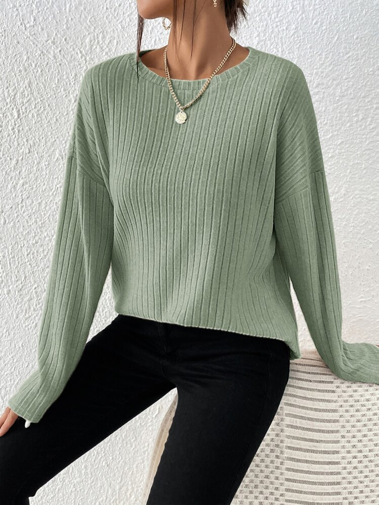 SHEIN Essnce Solid Ribbed Knit Drop Shoulder Tee | SHEIN