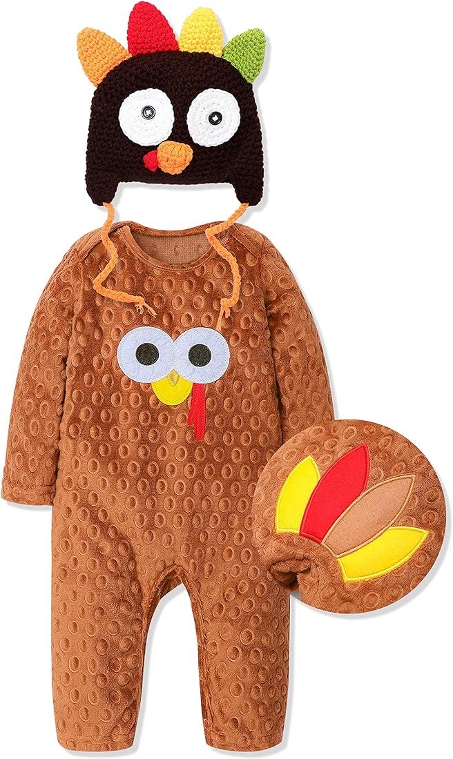 Abbence Baby Boy Thanksgiving Clothes First Turkey 2PCS Outfit Set (Overalls Romper + Hat) 0-12 M... | Amazon (US)