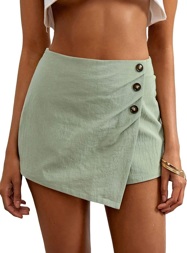 WDIRARA Women's Wrap Asymmetrical Hem Strap Skort Casual Zip Back Shorts | Amazon (US)