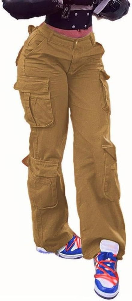 Y2K Style High Waist Wide Leg Jeans Cargo Pants Long Denim Baggy Straight Leg Multi Flap Pockets ... | Amazon (US)