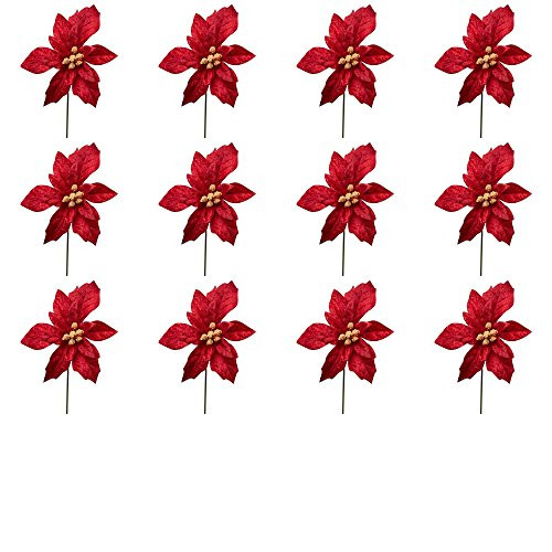 Factory Direct Craft 12 Burgundy Artificial Holiday Poinsettia Flower Picks | Amazon (US)