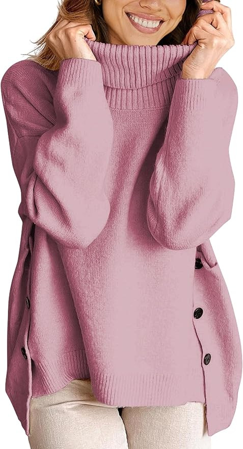 ECOWISH Women Pullover Sweater Turtleneck Plaid Long Sleeve Loose Casual Chunky Checked Knitted W... | Amazon (US)