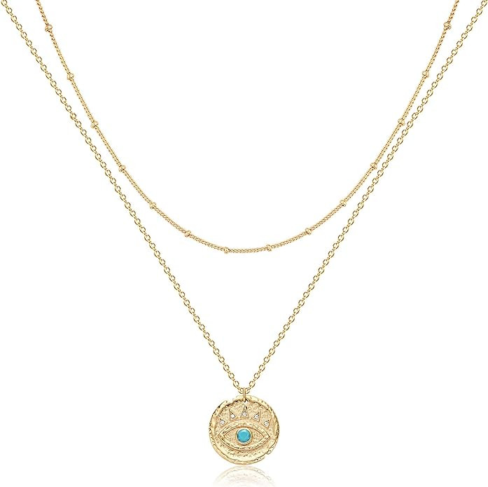 MEVECCO Layered Heart Necklace Pendant Handmade 18k Gold Plated Dainty Gold Choker Arrow Bar Laye... | Amazon (US)