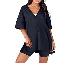 ANRABESS Women's 2 Piece Outfit Sets Casual Oversized Reversible T-Shirt Tops Biker Shorts Workou... | Amazon (US)