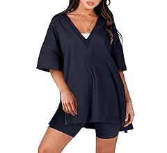 ANRABESS Women's 2 Piece Outfit Sets Casual Oversized Reversible T-Shirt Tops Biker Shorts Workou... | Amazon (US)