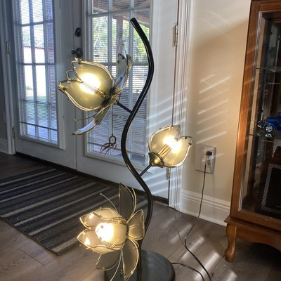 Vintage Hollywood Regency Pink Lotus Flower 3 way Floor / table lamp 39" | eBay US