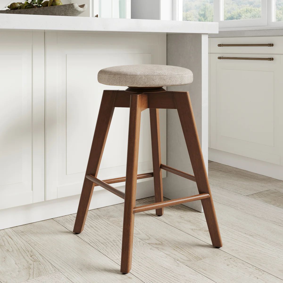 Amalia Bar Stool | Counter Height 360 Swivel Seat | Solid Wood + Cushion | Nathan James