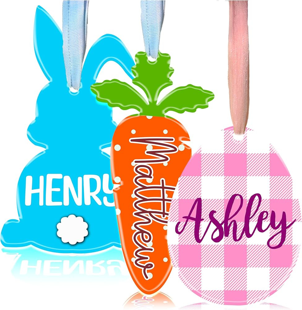 Personalized Easter Bunny Basket Name Tags for Girls & Boys - Custom Acrylic Carrot Name Tag East... | Amazon (US)