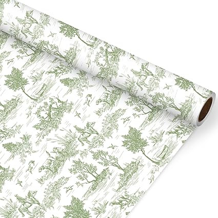 JarThenaAMCS Classic French Village Printed Wrapping Paper -Mini Roll- 17 In x 32.8Ft White Green... | Amazon (US)