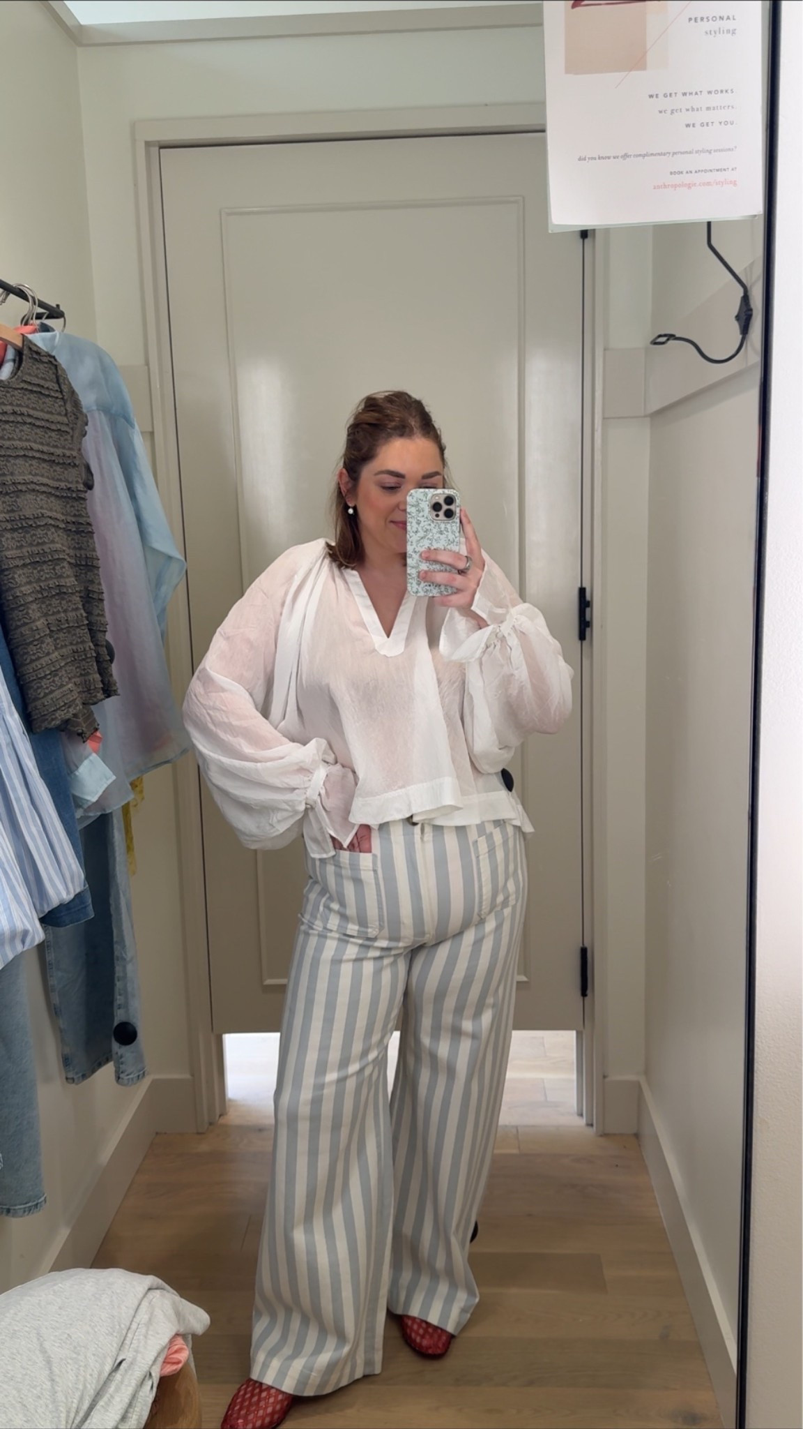 Stripe pants I tried on today! Wearing 32 and medium in top

#LTKPlusSize #LTKMidsize