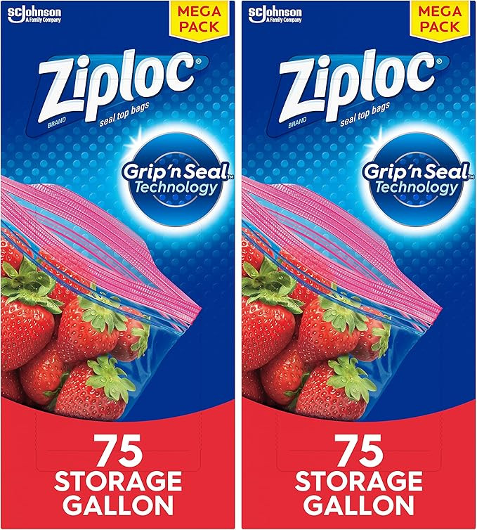 Ziploc Gallon Food Storage Bags, Grip 'n Seal Technology for Easier Grip, Open, and Close, 75 Cou... | Amazon (US)