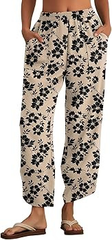 Feiersi Womens Baggy Wide Leg Pants Elastic Waisted Casual Palazzo Harem Pants Summer Beach Trous... | Amazon (US)
