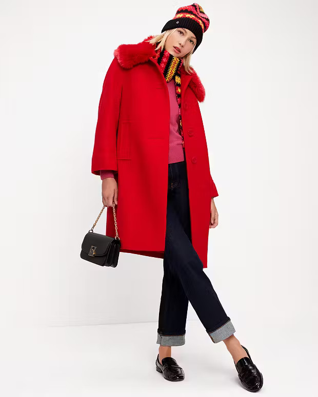 Faux Fur Collar Wool Coat | Kate Spade (US)