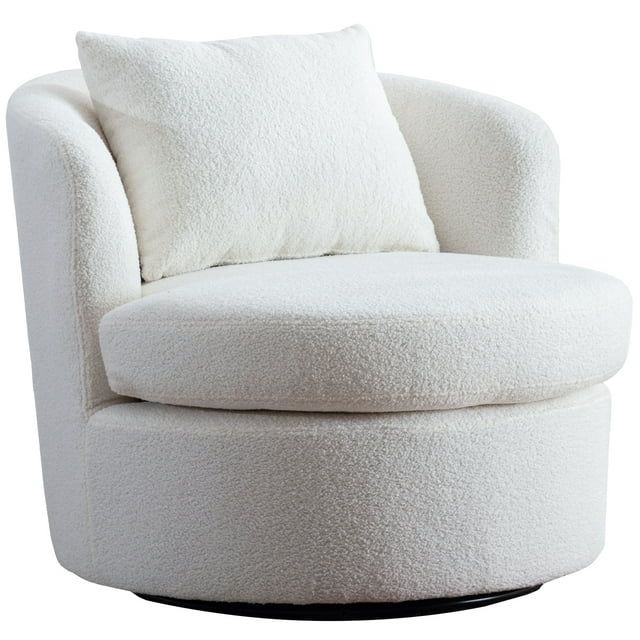 Ebello Swivel Accent Chair with Lamb Wool Fabric for Adult, Plump Pillow, Detachable Cushion, Whi... | Walmart (US)