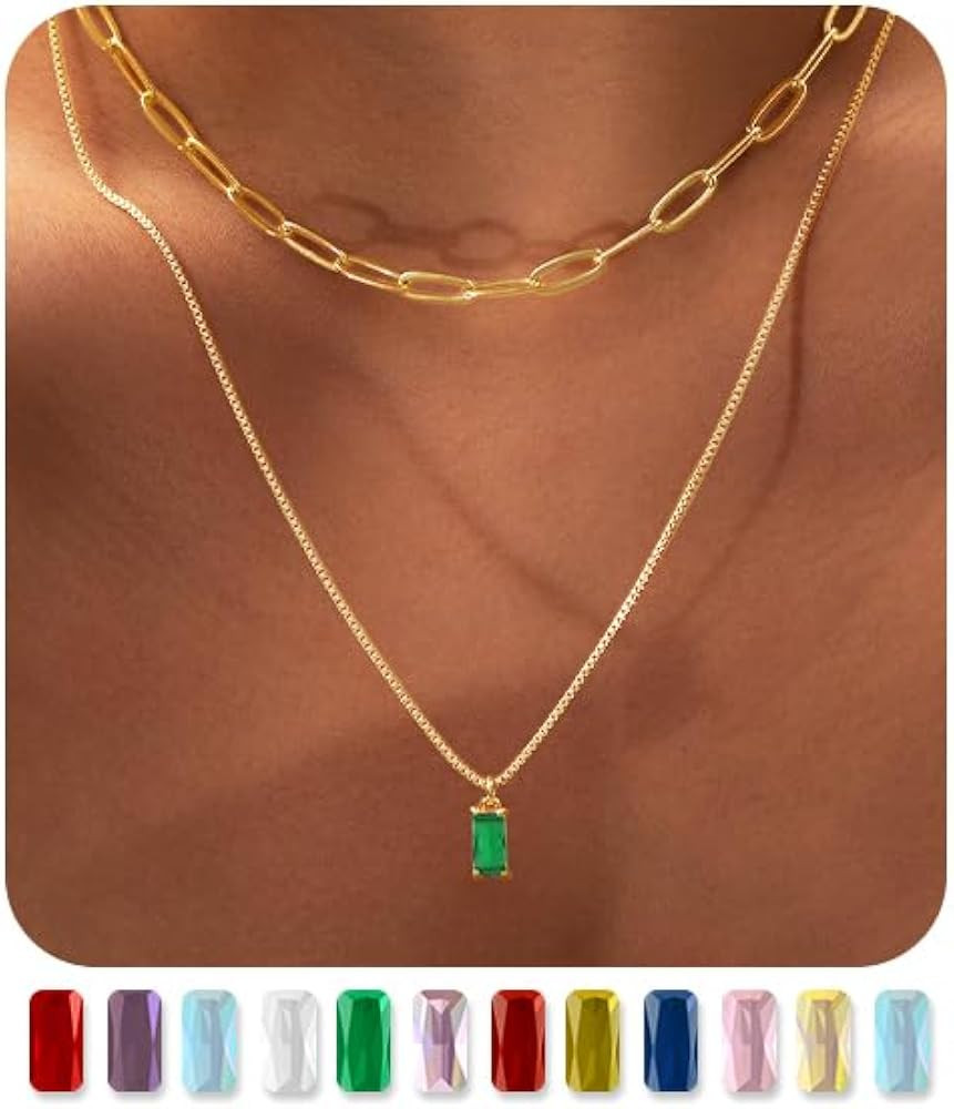 Gold Necklaces for Women 14K Cubic Zirconia Emerald Pendant Gold Necklaces Jewelry | Amazon (US)