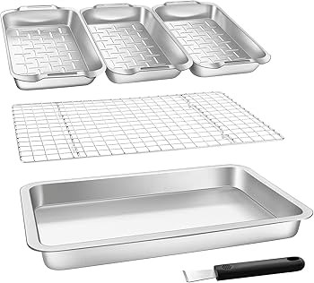 Roasting Pan with Rack, 6-piece Stainless Steel Large Roasting Pan, 16.5" x 11" Pan with Cooling ... | Amazon (US)
