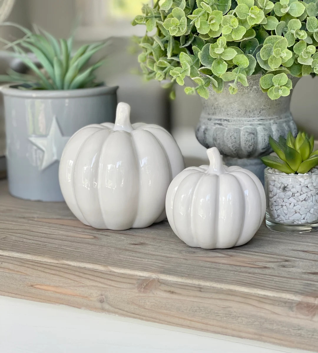 White Ceramic Pumpkins Choice of 2 Sizes - Etsy | Etsy (US)