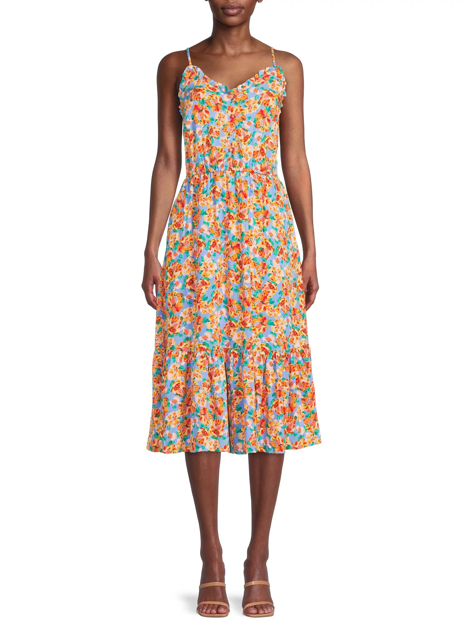 Time and Tru Women’s Tiered Midi Dress, Sizes XS-XXXL - Walmart.com | Walmart (US)