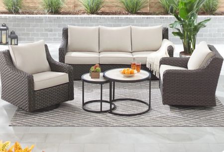 The River Oaks 5-piece outdoor furniture set. I bought this last year in a slightly different color way. It’s at the lake and we use it so much!
kimbentley, deck furniture, porch, outdoor furniture,

#LTKSeasonal #LTKHome #LTKStyleTip