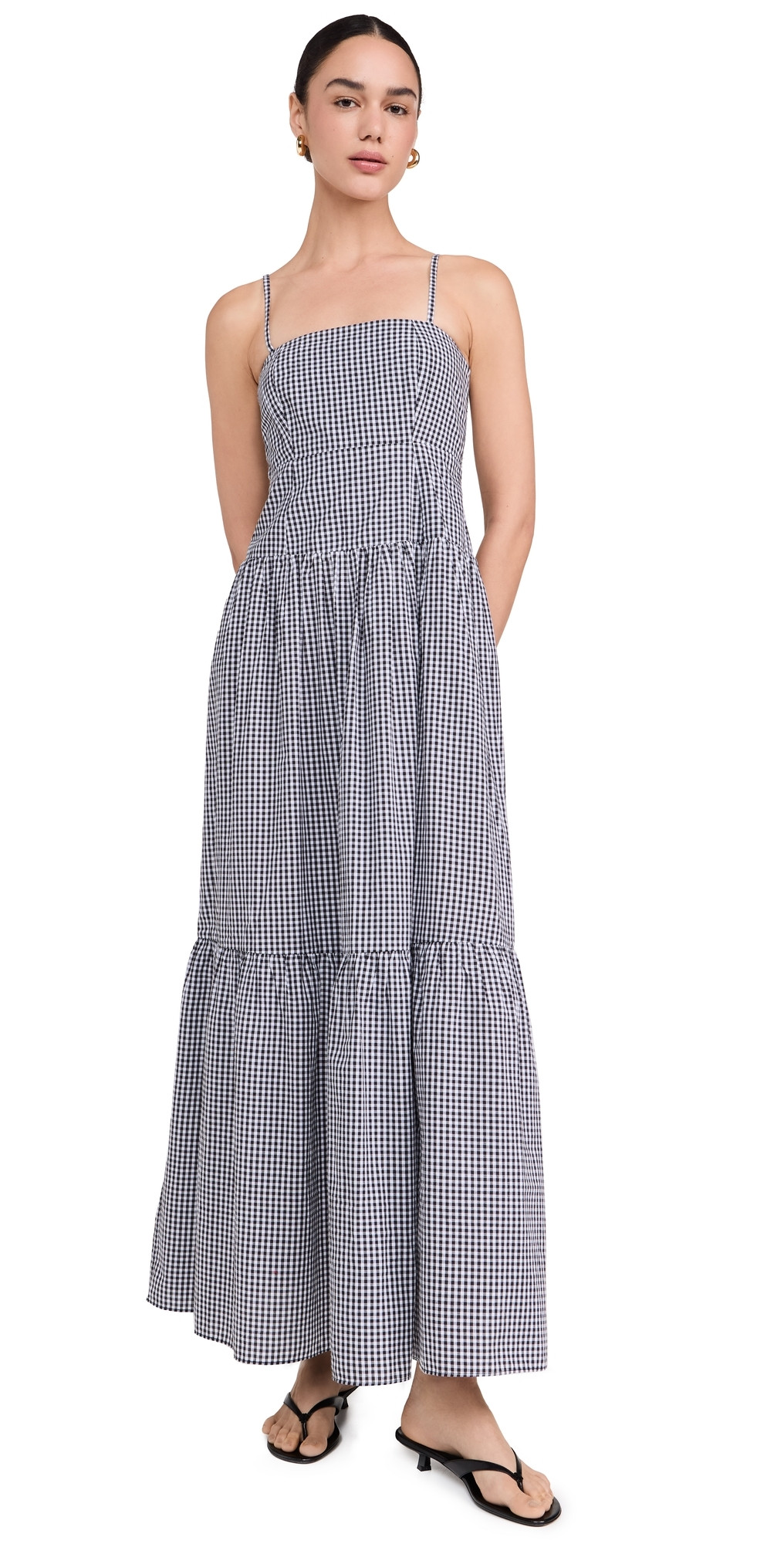 Playa Lucila Square Neck Maxi Dress Black Gingham XL | Shopbop