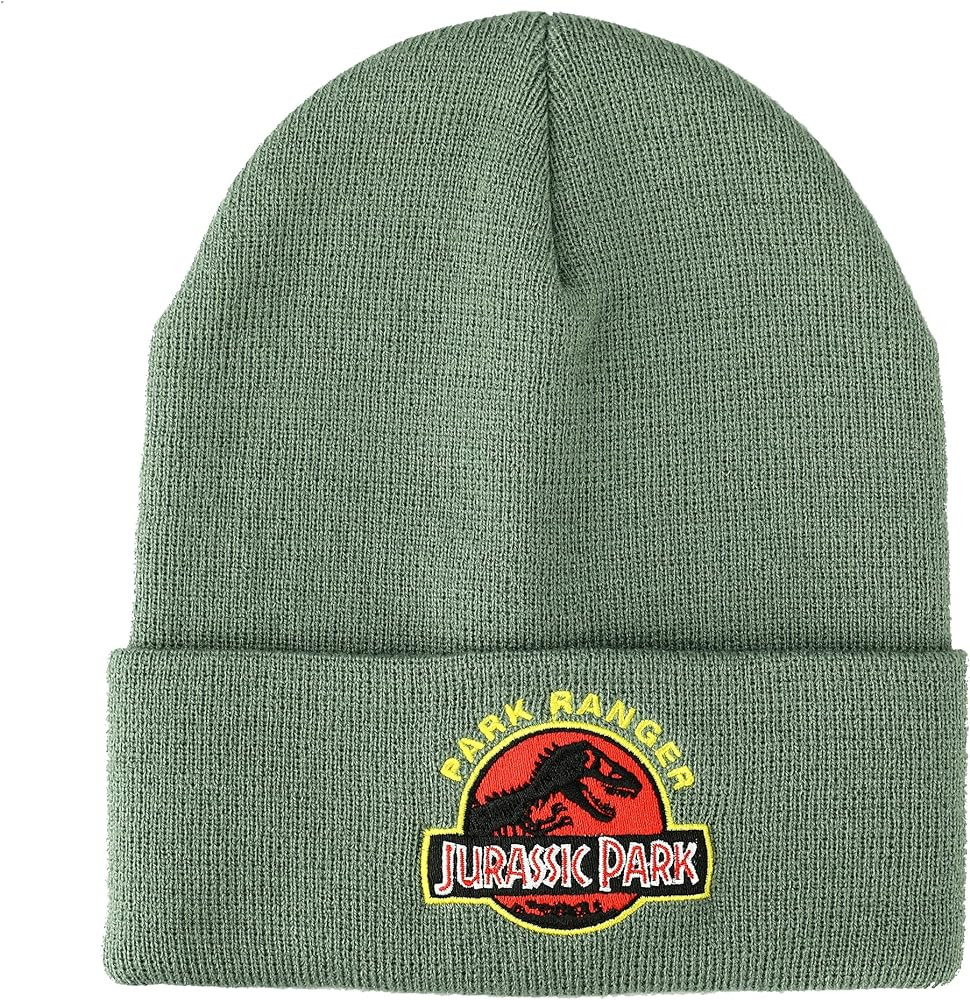Bioworld Jurassic Park Ranger Embroidered Logo Green Cuffed Knitted Beanie hat | Amazon (US)