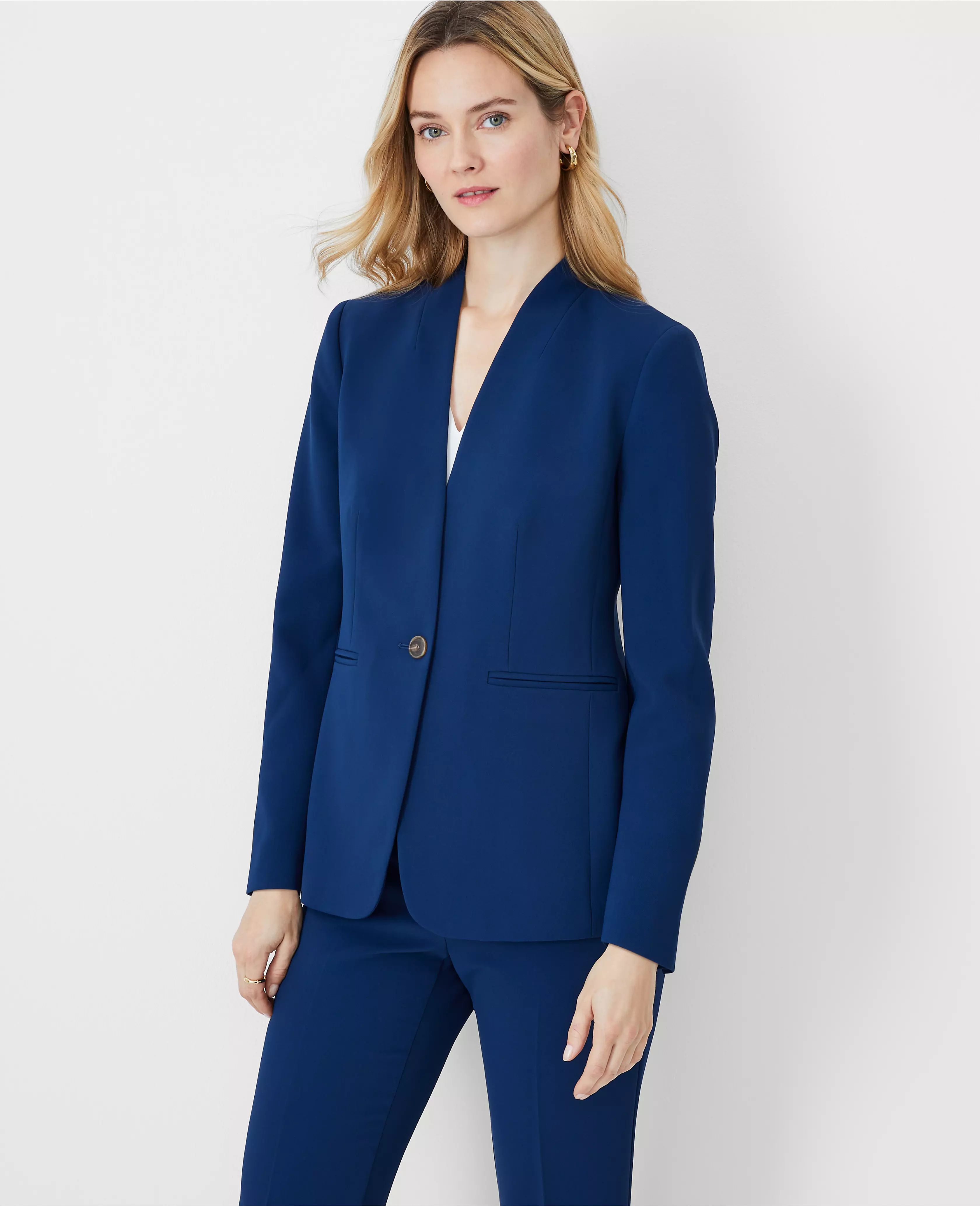 The Petite Long Collarless Blazer in Fluid Crepe | Ann Taylor (US)