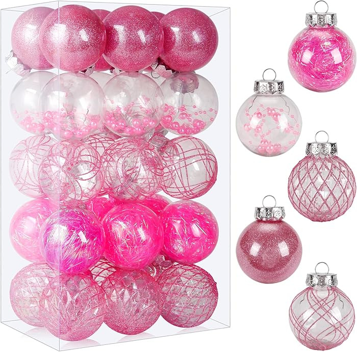Pink Christmas Ball Ornaments, 30ct 2.36 Inch Shatterproof Clear Plastic Ornaments for Holiday We... | Amazon (US)