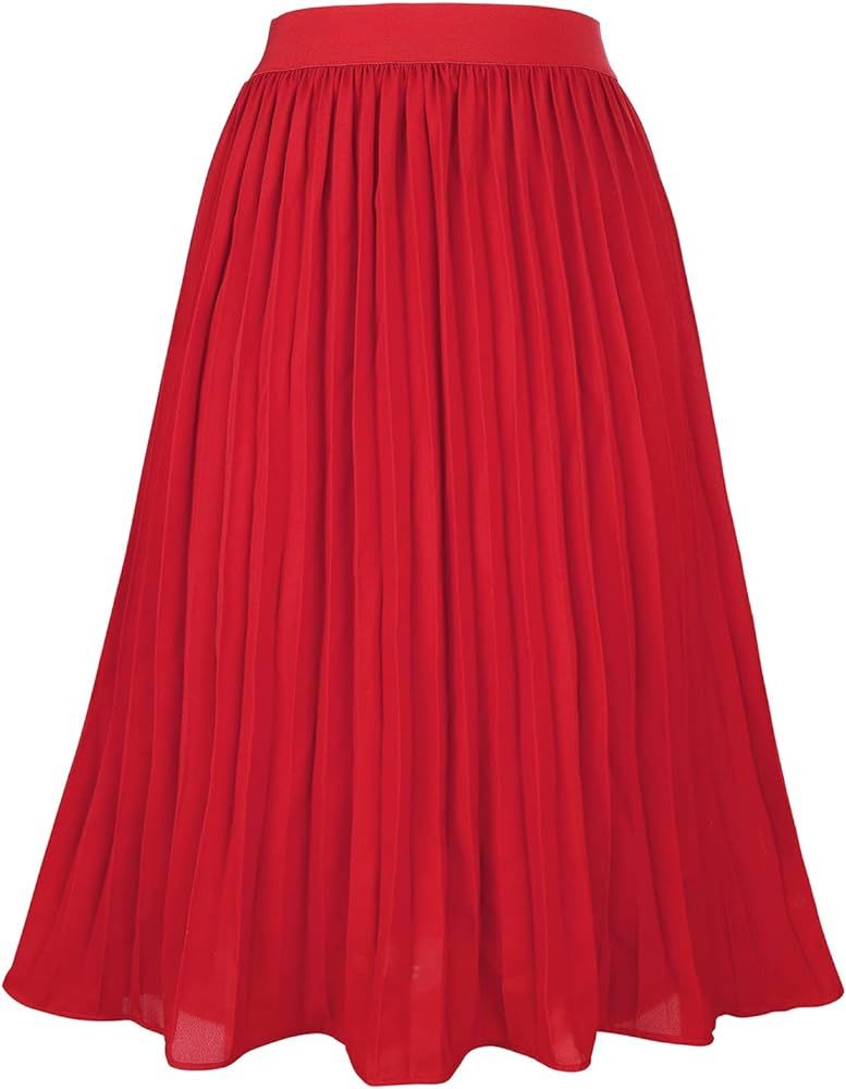Womens High Waist Pleated Skirt Chiffon Midi Skirts for Women Swing Maxi A Line Skirt Elastic Fla... | Amazon (US)