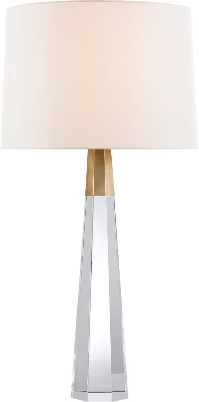 Olsen Table Lamp in Crystal and Hand-Rubbed Antique Brass with Linen ShadeVisual Comfort | Visual Comfort