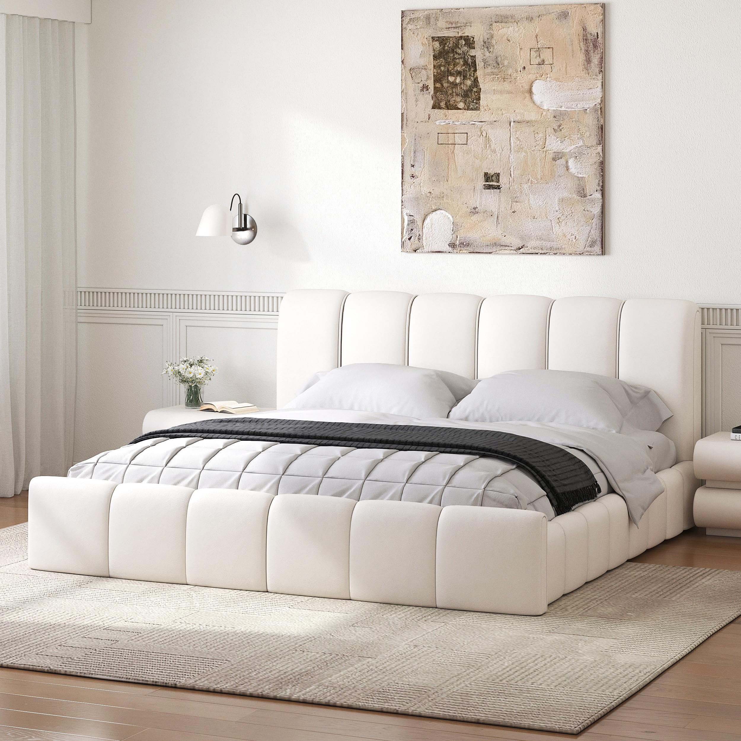 homary Leather King Bed Frame with Upholstered Headboard, Modern Faux Leather Bed Frame No Box Sp... | Amazon (US)