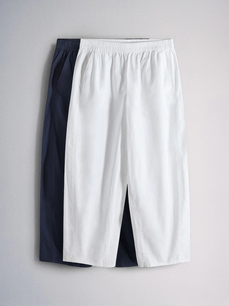 The Set 2 Pack Lightweight Cotton Barrel Leg Trousers Navy Blue/White | Next AU