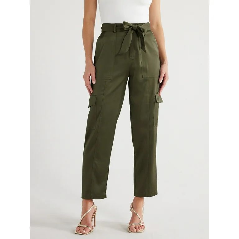 Sofia Jeans Women's Tapered High Rise Satin Cargo Pants, 27" Inseam, Sizes 0-18 | Walmart (US)
