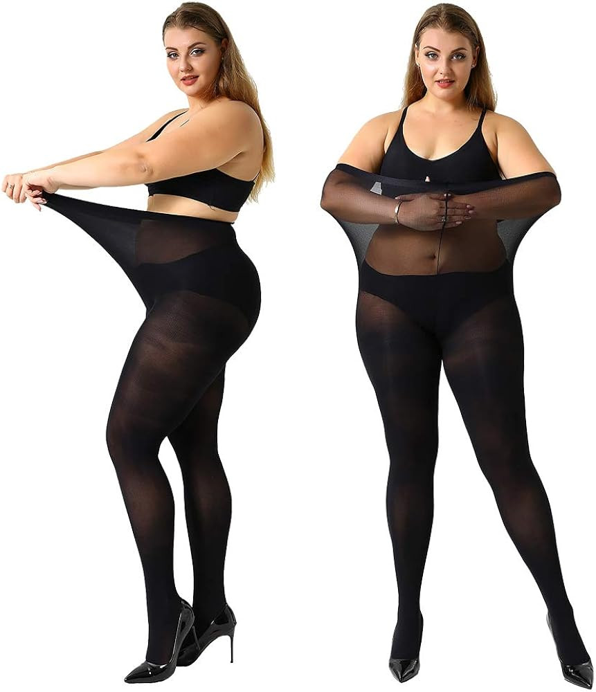 MANZI Women's 2 Pairs Control Top Pantyhose High Waist Plus Size Tights Ultra-Soft | Amazon (US)