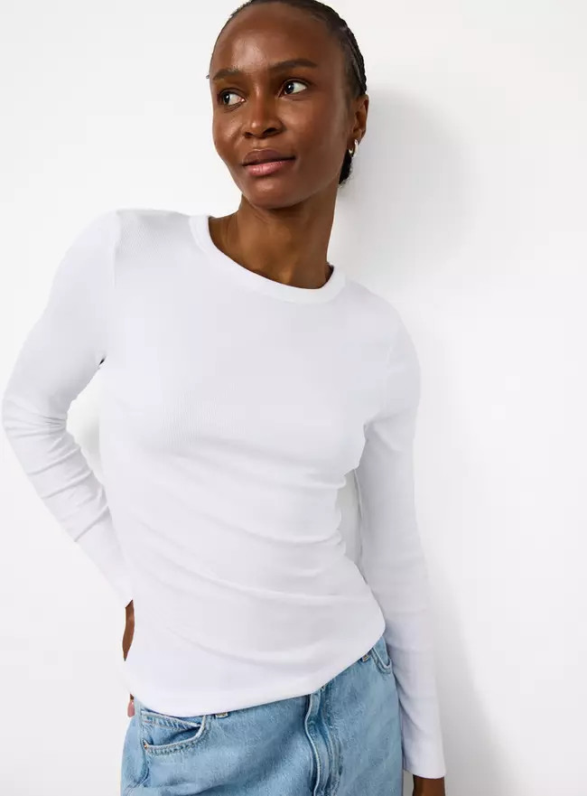 Buy White Modal Ribbed Long Sleeve Top 18 | T-shirts | Tu | Tu Clothing
