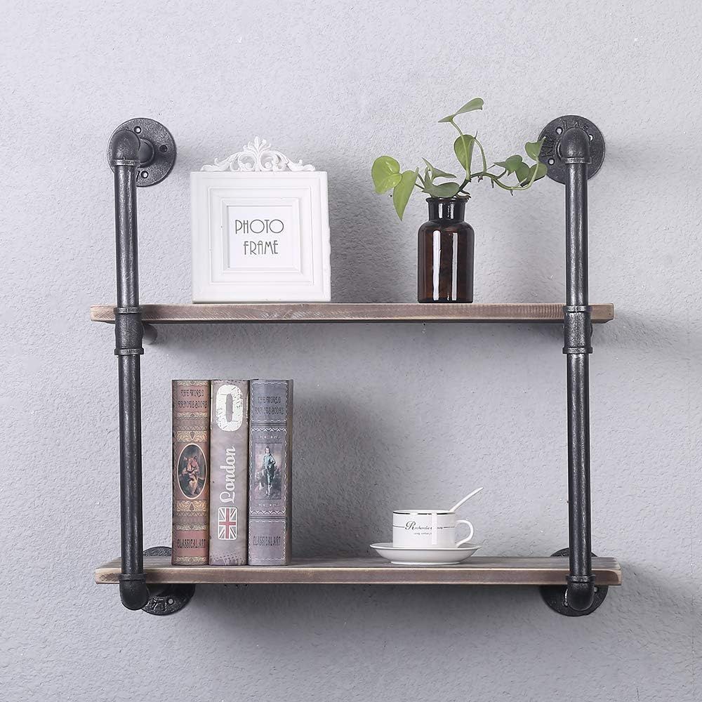 Industrial Pipe Shelving Wall Mounted,24in Rustic Metal Floating Shelves,Steampunk Real Wood Book... | Amazon (US)