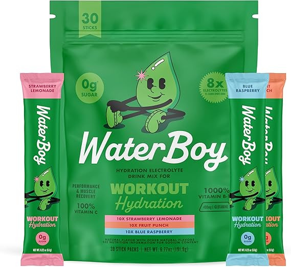 Waterboy Workout Hydration | 2,960mg Sugar Free Electrolyte Powder Packets | L-Glutamine + Vitami... | Amazon (US)