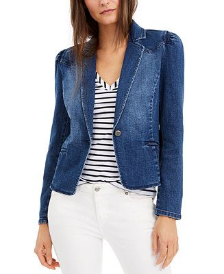 INC International Concepts Puff-Sleeve Denim Blazer, Created for Macy's & Reviews - Jackets & Bla... | Macys (US)