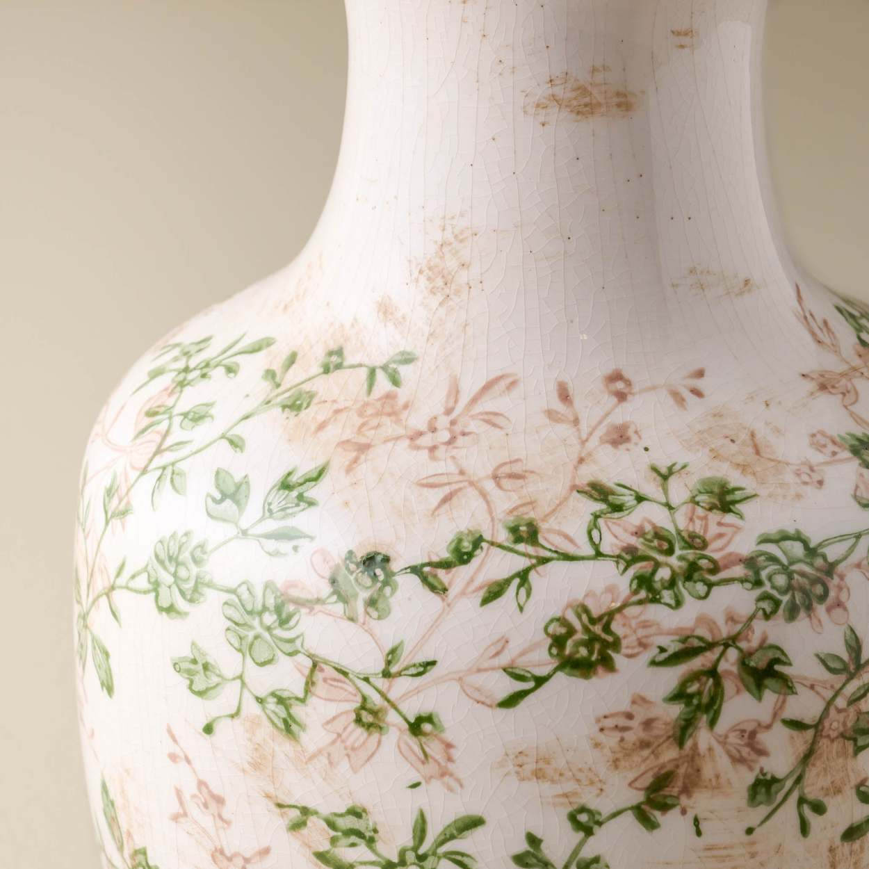 Green and White Distressed Vase with Long Neck | Magnolia