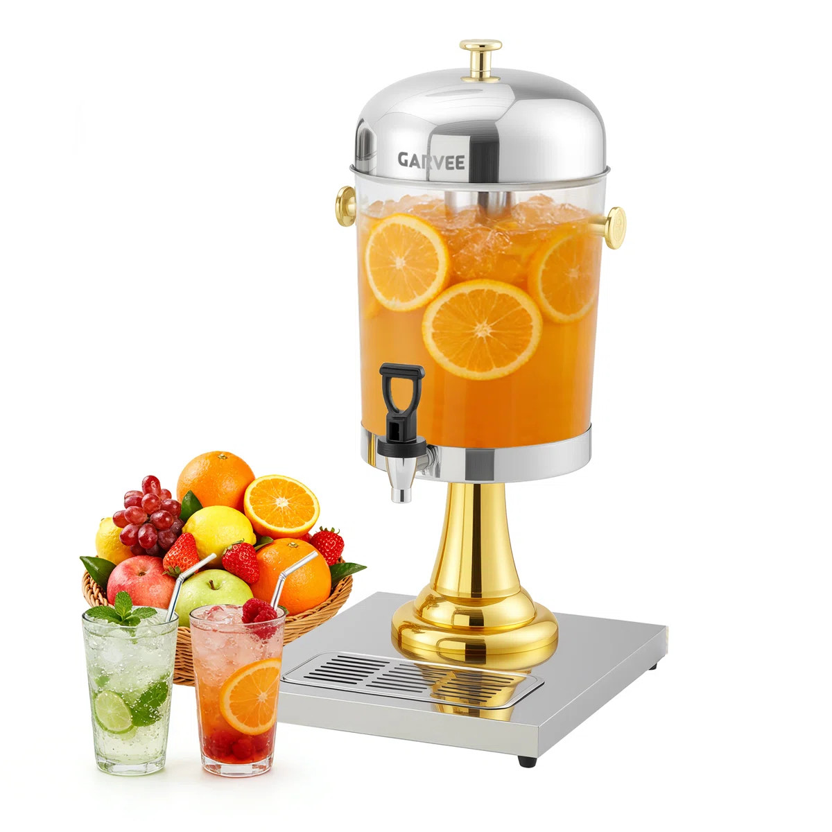2.2 Gallon Commercial Drink Dispenser, Stainless Steel Beverage Dispenser with Ice Core, Gold | Wayfair North America