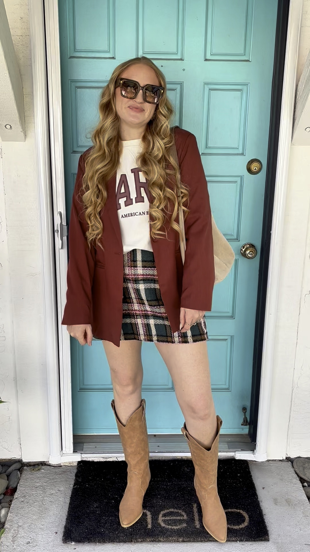 Tweed skirt and graphic sweatshirt outfit idea with a blazer and cowboy boots 🤎 wearing L in skirt and sweatshirt and M in blazer. Shoes fit TTS! 

Elevated casual, winter ootd, tweed skirt outfit, blazer outfit, Paris sweatshirt, boots outfit; trendy outfit, Amazon style, target haul, Amazon fashion, affordable style, graphic sweatshirt, French style

#LTKStyleTip #LTKFindsUnder100 #LTKFindsUnder50