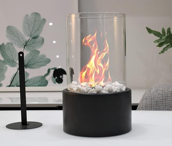 Bio Ethanol Fireplace Indoor Outdoor Camping Glass Top Burner Fire Katy Black Tabletop Round (Gre... | Amazon (UK)