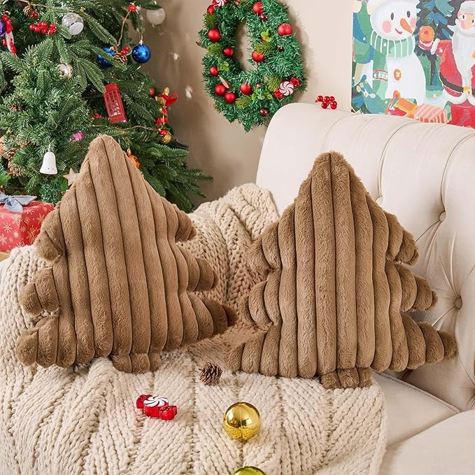 Lanpn Christmas Tree Pillows Set of 2, Christmas Decoration Wide Stripes Winter Plush Throw Pillo... | Amazon (US)
