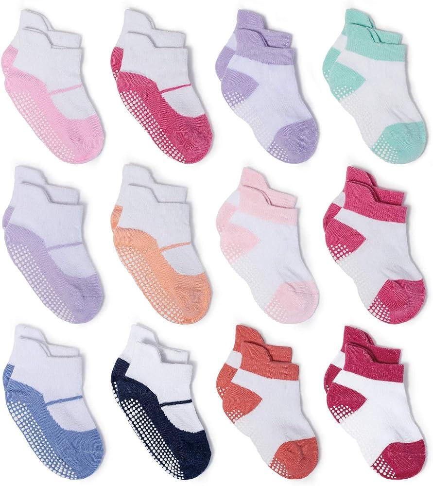 Zaples Baby Non Slip Grip Ankle Socks with Non Skid Soles for Infants Toddlers Kids Boys Girls | Amazon (US)
