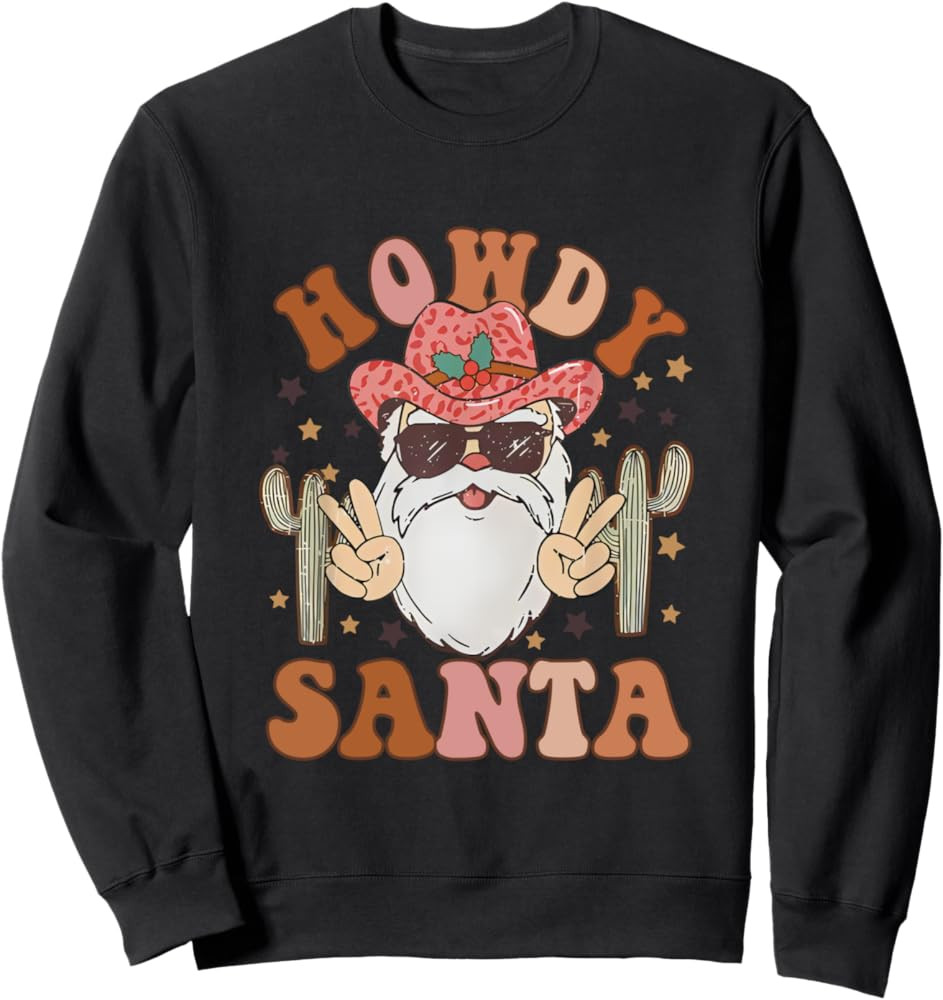 Christmas Cowboy Howdy Santa Western Vintage Cowgirl Retro Sweatshirt | Amazon (US)