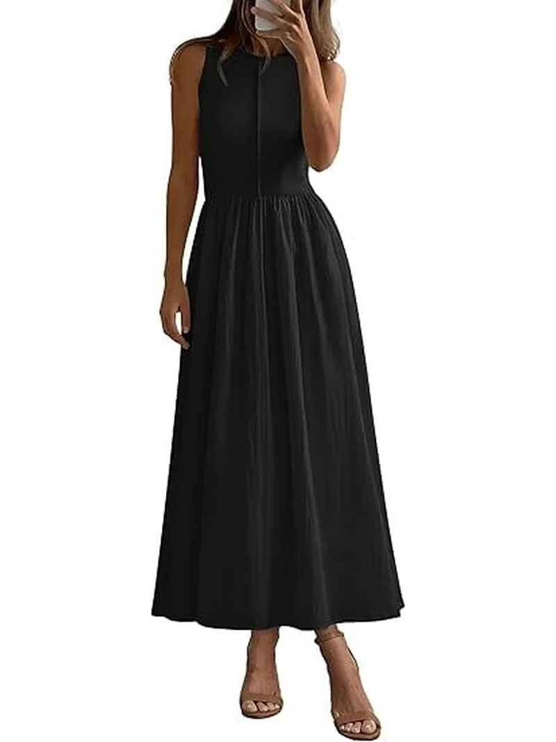 PRETTYGARDEN Women Maxi Dresses 2025 Summer Casual Sleeveless Patchwork Knit Tank Dress Flowy Bea... | Walmart (US)