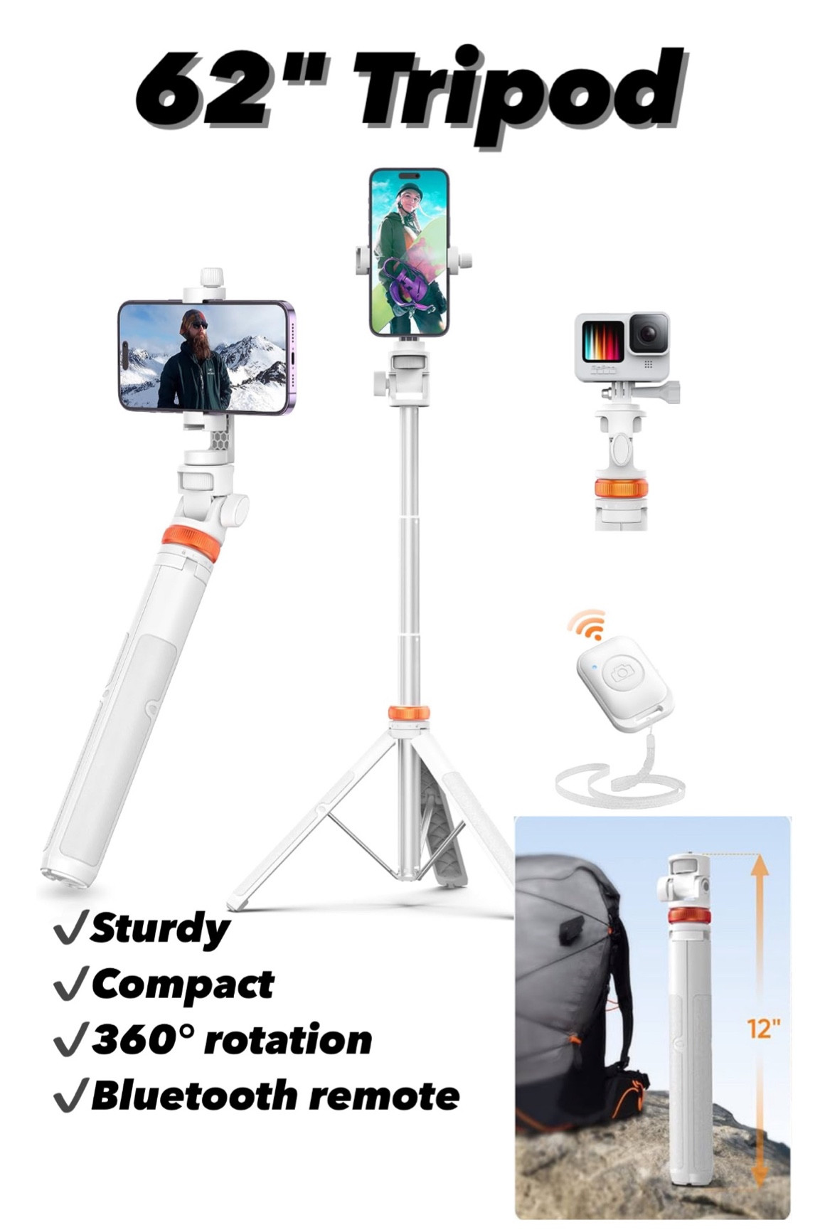 I’ve tried several Tripods and this is by far my favorite! Extends to 62” tall. Includes a Bluetooth remote for self portraits. Sturdy and compact  Perfect for traveling!

#LTKTravel #LTKHome #LTKFindsUnder50