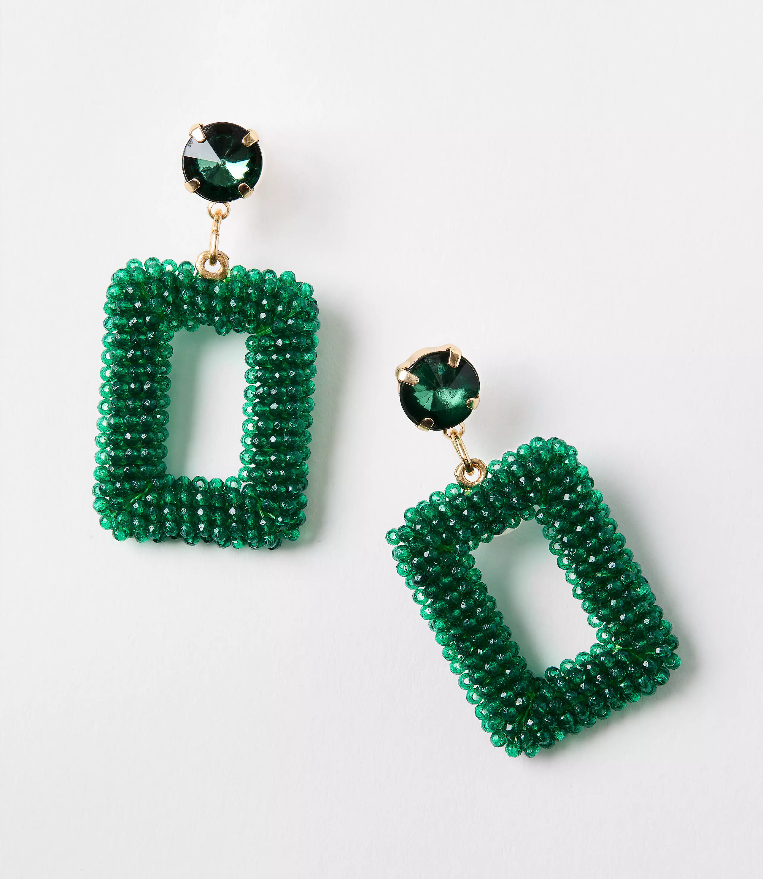 Crystal Beaded Rectangle Statement Earrings | LOFT