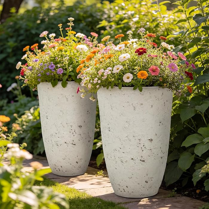 19.5"H Resin Tall Planters for Outdoor Indoor Use, 2-Pack Large Flower Pots, Weather-Resistant Pl... | Amazon (US)